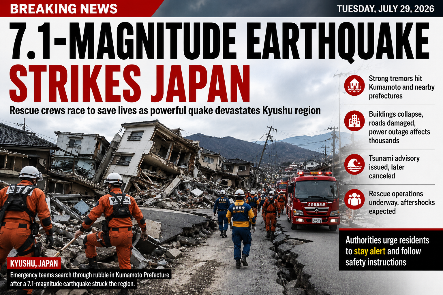 Powerful 7.1-Magnitude Earthquake Strikes Japan, Triggering Major Rescue Operation